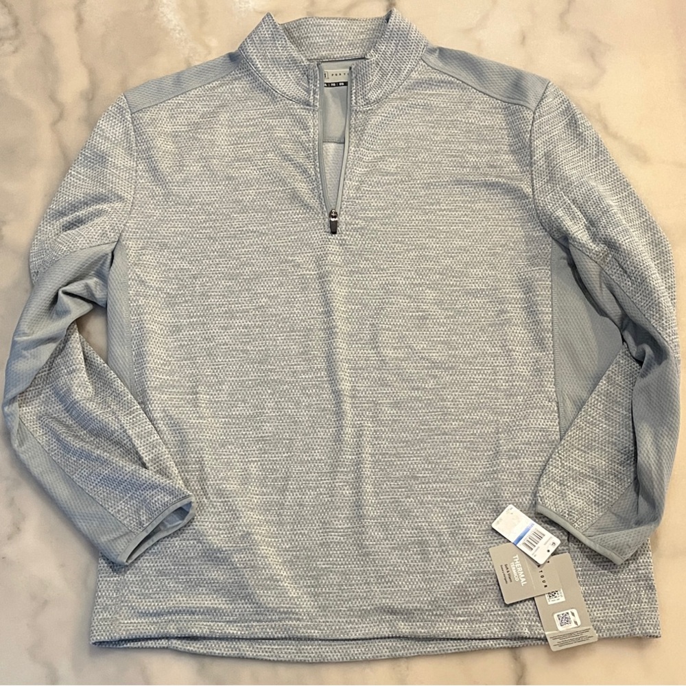PGA Tour Men's Heather Gray Thermal Zip-Up Sweater Sweatshirt with Two Pockets